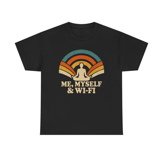 Me, Myself & Wi-Fi Unisex Cotton Tee – Funny Retro Introvert Shirt for Homebodies & Digital Hermits