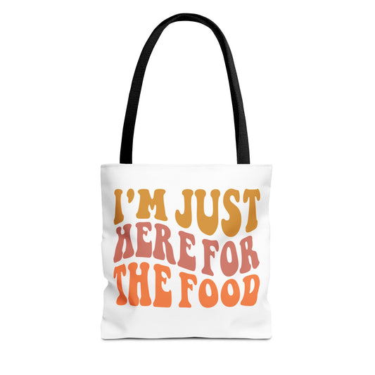 I’m Just Here for the Food Tote Bag – Funny Introvert Tote for Food Lovers & Social Snackers